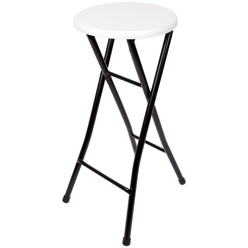 Opklapbare witte kruk met zwart metalen frame