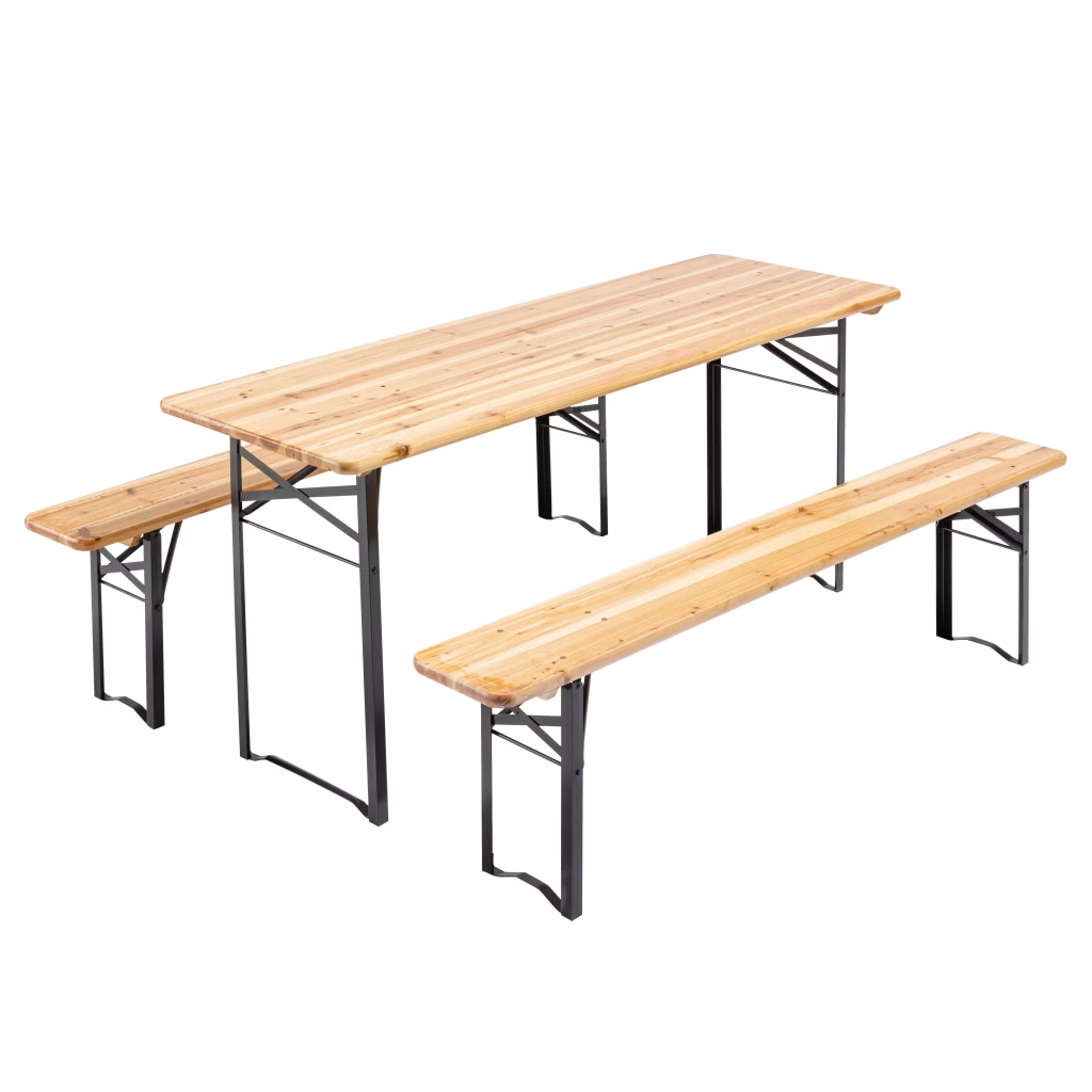 Biertafelset met houten tafel en twee bijpassende banken
