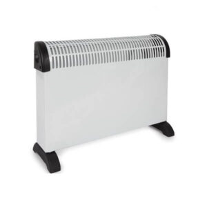 Vrijstaande elektrische convectorkachel met instelbare thermostaat.