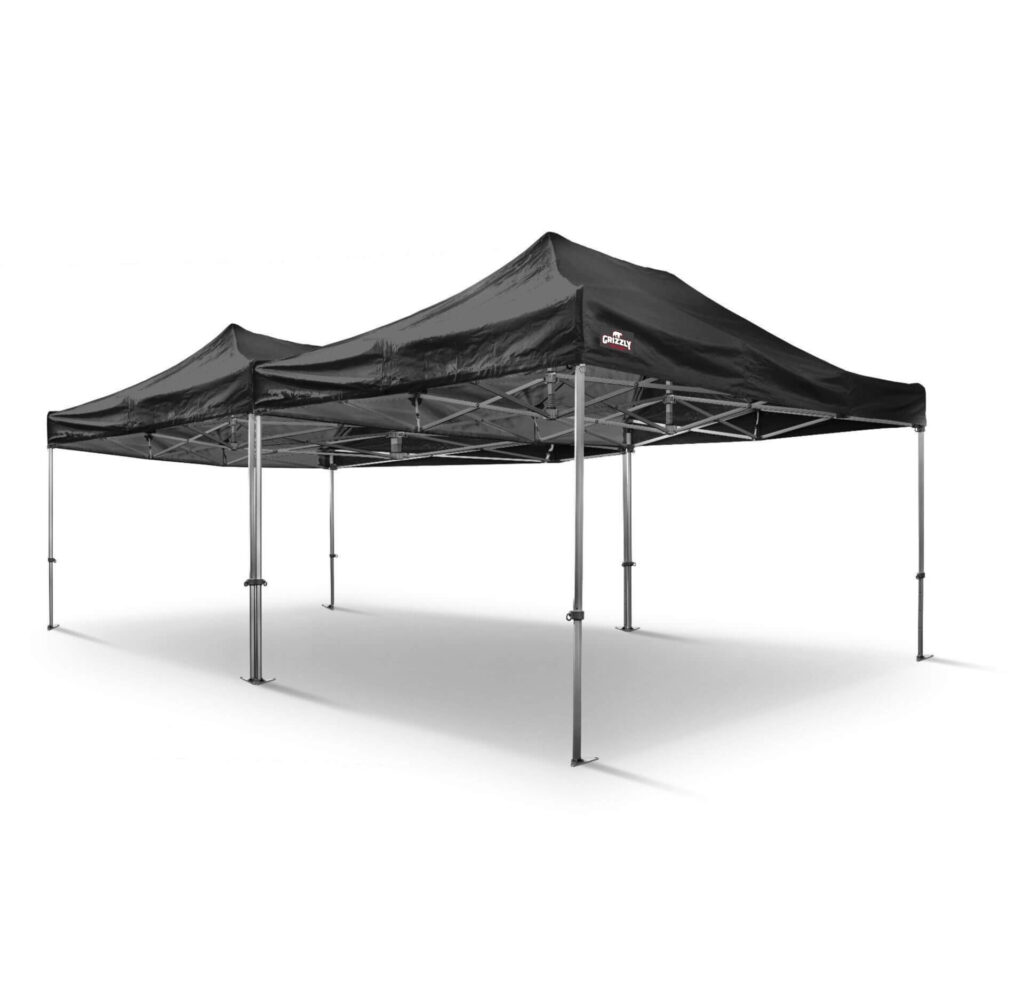 Zwarte easy-up partytent met aluminium frame – dubbele unit